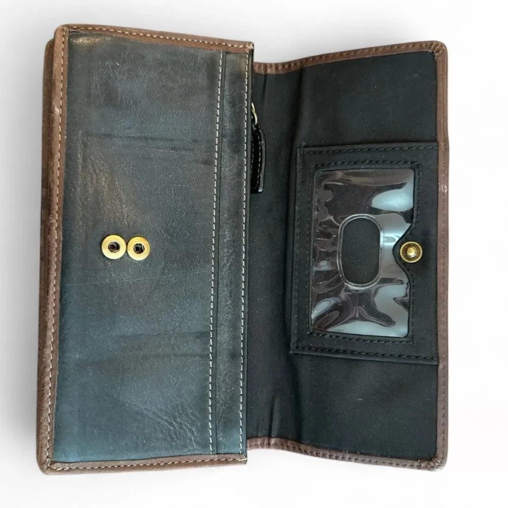 Fossil Studded Embroidered Black & Brown Leather Wallet